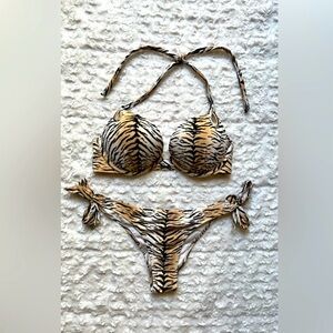 Victoria’s Secret Side Tie Bikini. Animal Print. Size Small. Padded Push-up Top